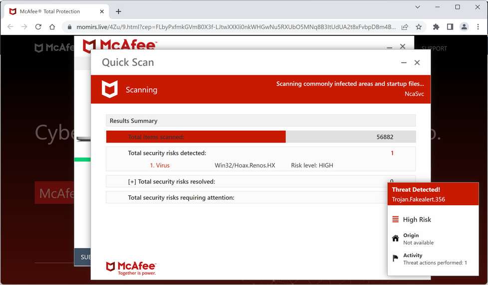 Image: Chrome browser is redirected to Momirs.live