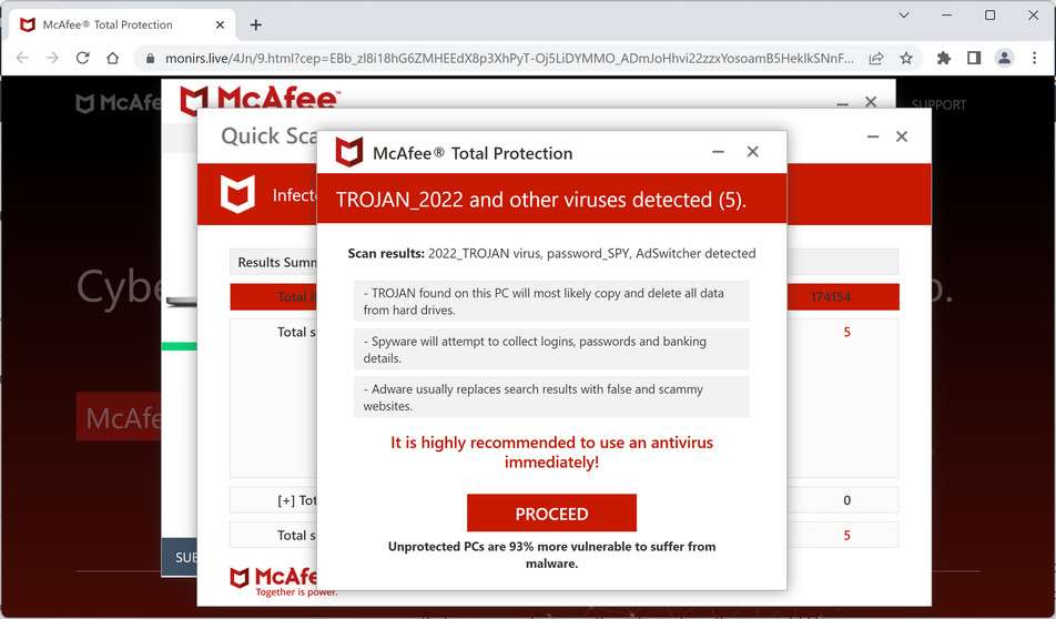 Image: Chrome browser is redirected to Monirs.live