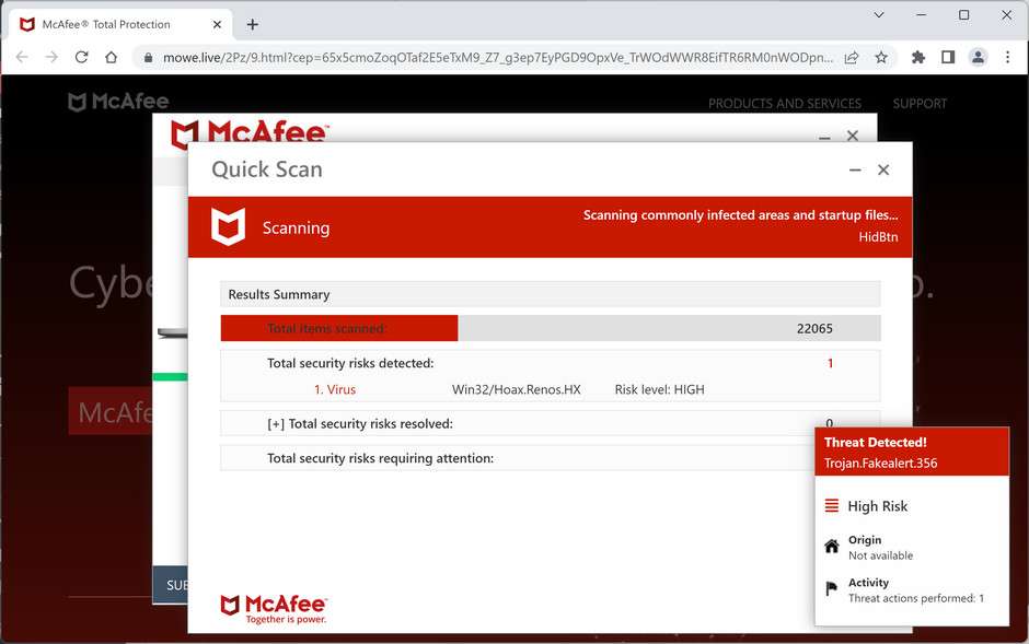 Image: Chrome browser is redirected to Mowe.live