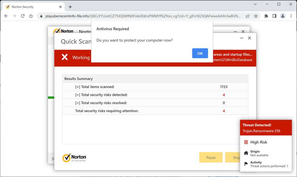 Image: Chrome browser is redirected to Playuberrecentinfo-file.info