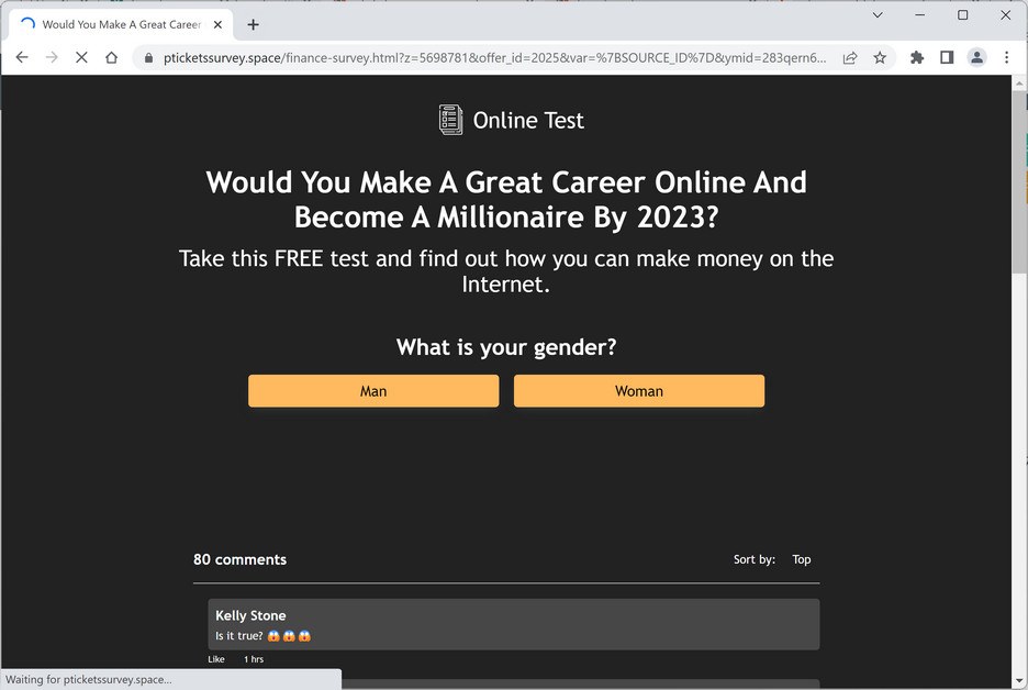 Screenshot of Pticketssurvey.space Ads