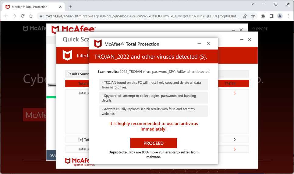 Image: Chrome browser is redirected to Rokens.live