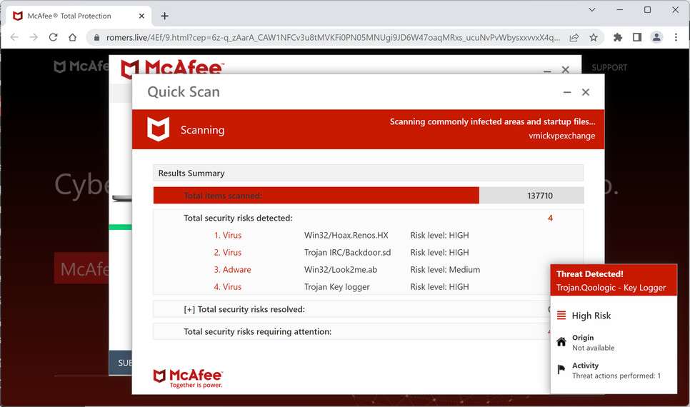 Image: Chrome browser is redirected to Romers.live