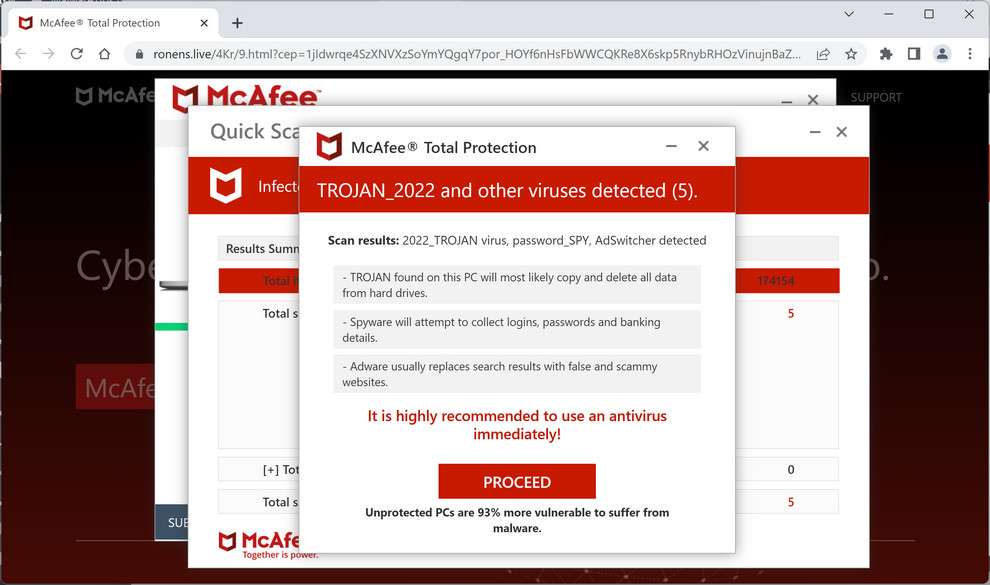 Image: Chrome browser is redirected to Ronens.live