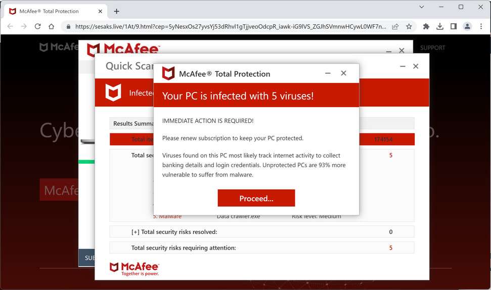 Image: Chrome browser is redirected to Sesaks.live