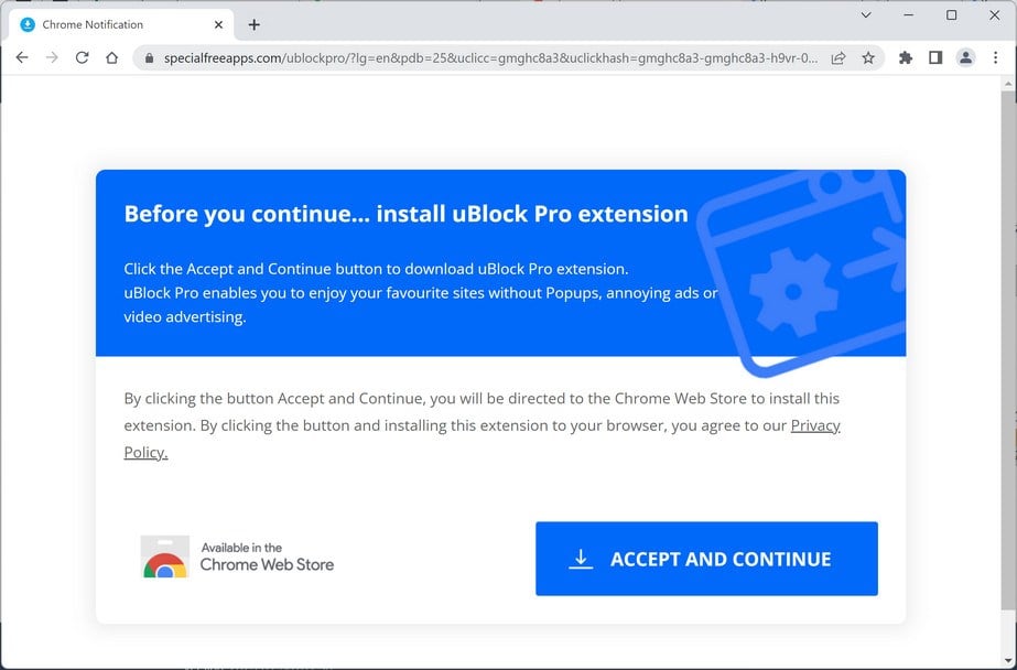 Image: Chrome browser is redirected to Specialfreeapps.com