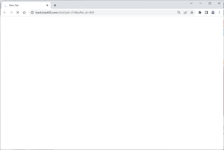 Image: Chrome browser is redirected to the Track.Track05.com site