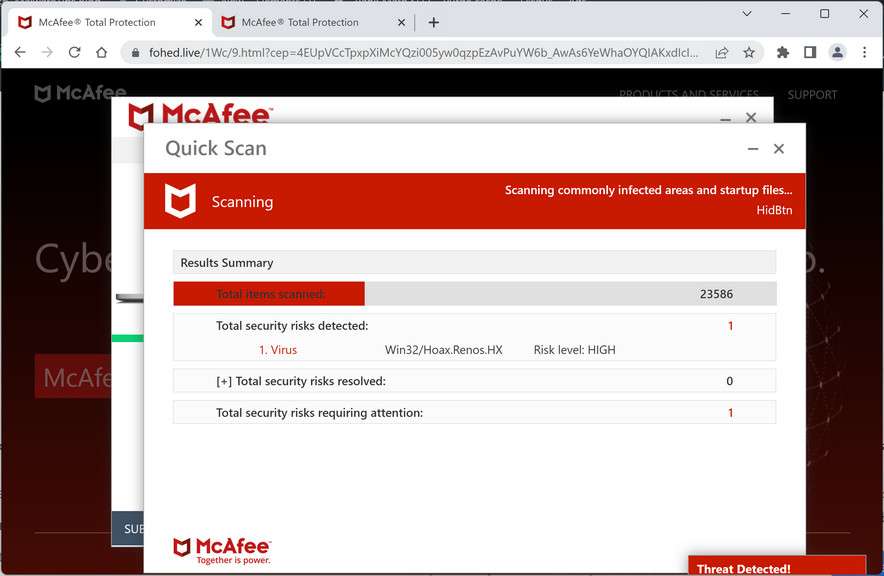 Image: Chrome browser is redirected to Fohed.live