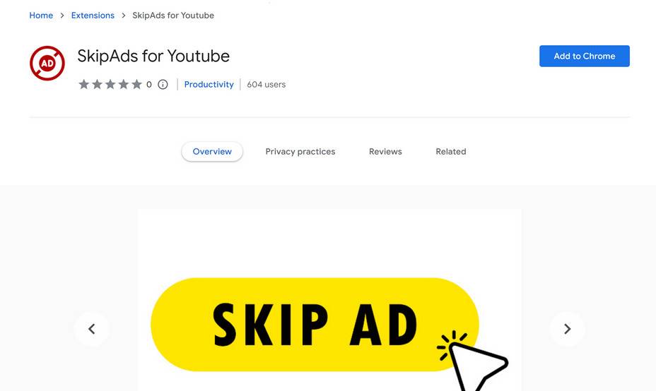 Image: SkipAds for Youtube Chrome Extension