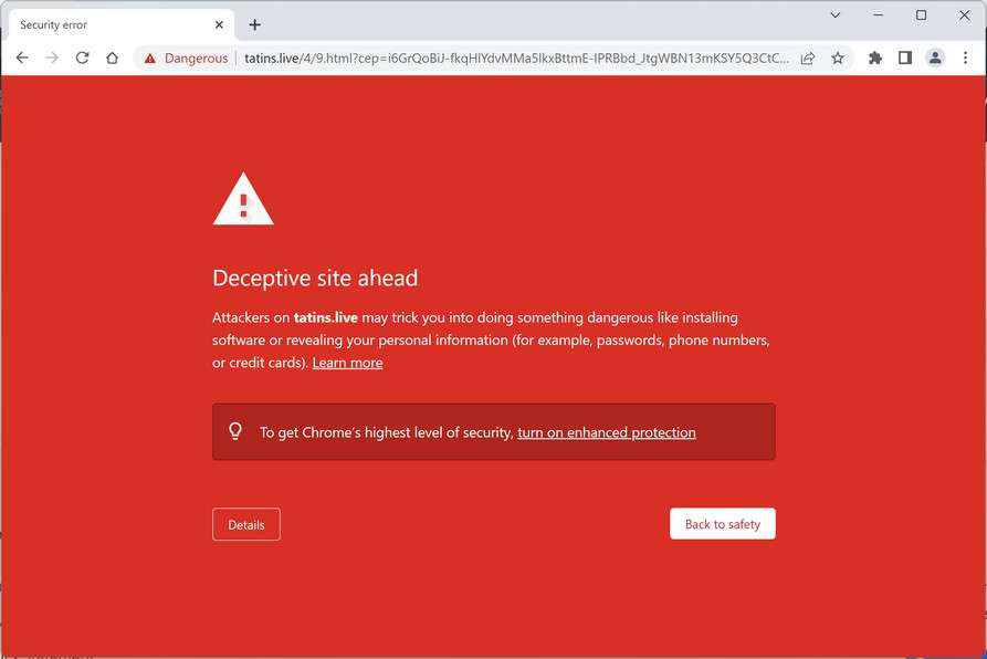 Image: Chrome browser is redirected to Tatins.live