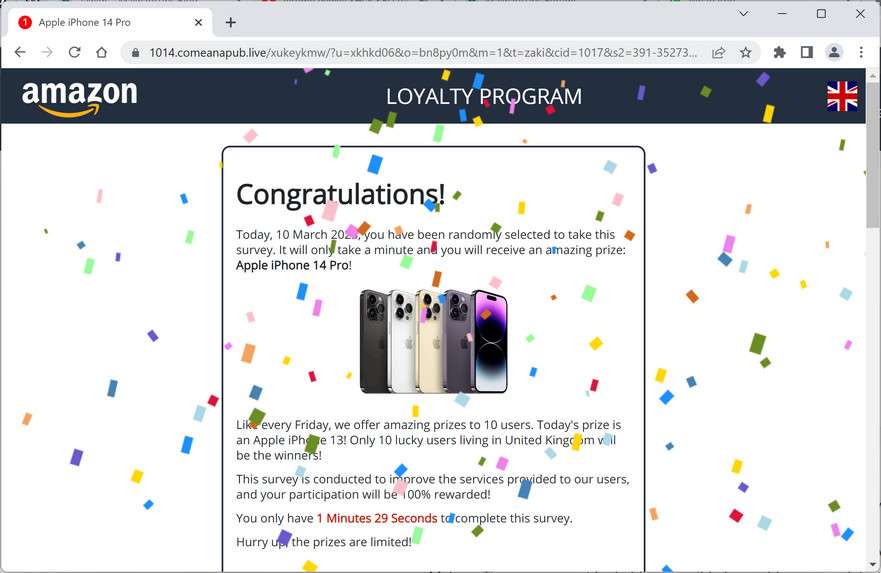 Image: Chrome browser is redirected to Comeanapub.live