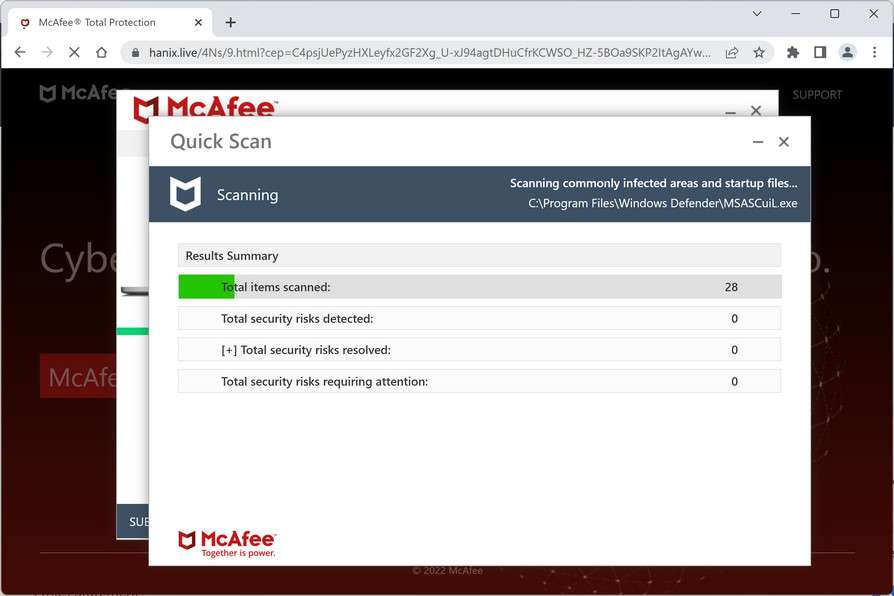 Image: Chrome browser is redirected to Hanix.live