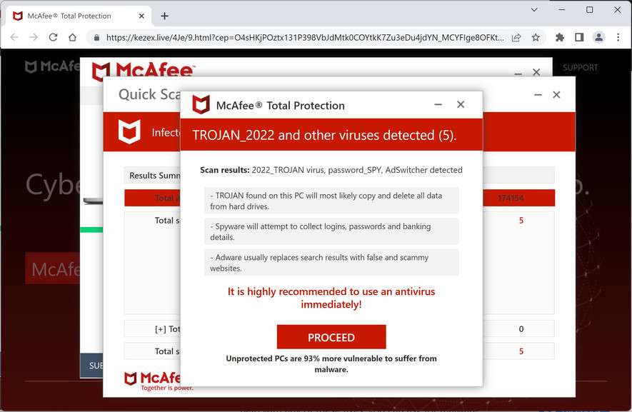 Image: Chrome browser is redirected to Kezex.live