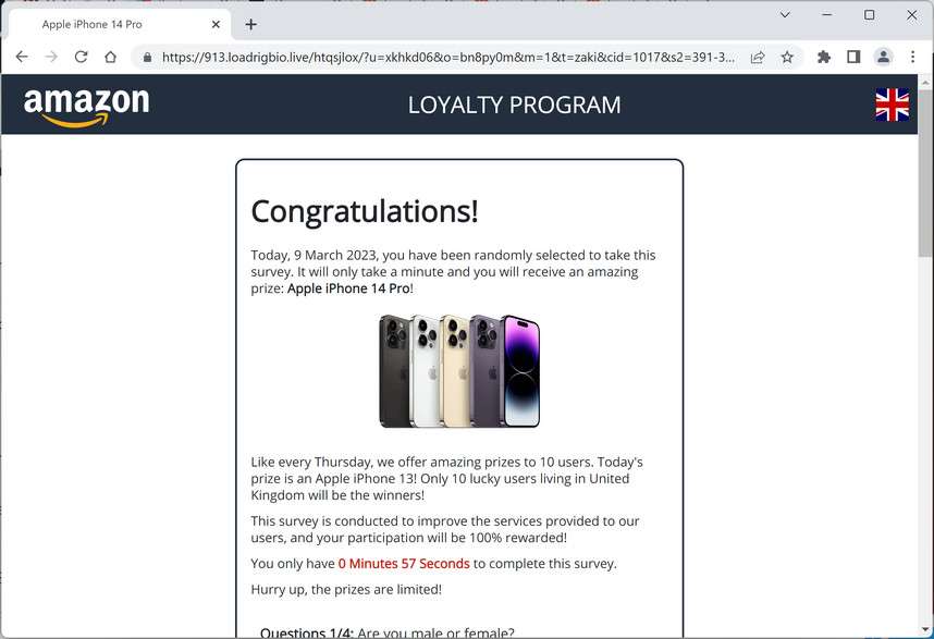 Image: Loadrigbio.live Survey Scam