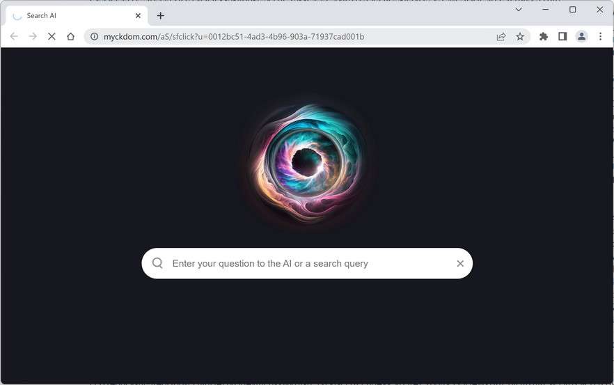 Image: Chrome browser is redirected to Myckdom.com