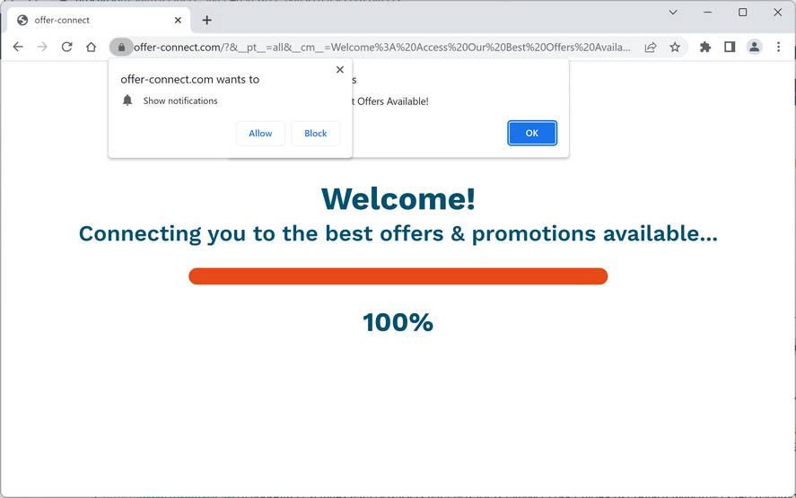 Image: Chrome browser is redirected to Offer-connect.com