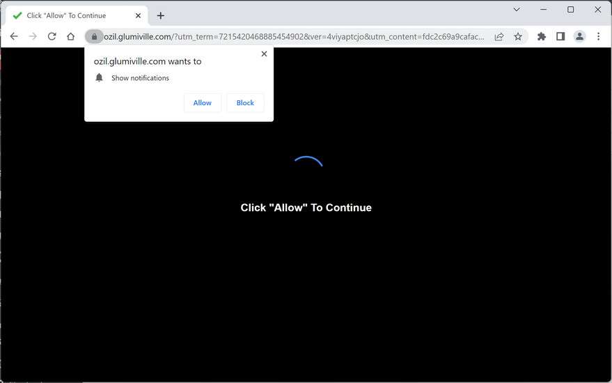 Image: Chrome browser is redirected to Glumiville.com