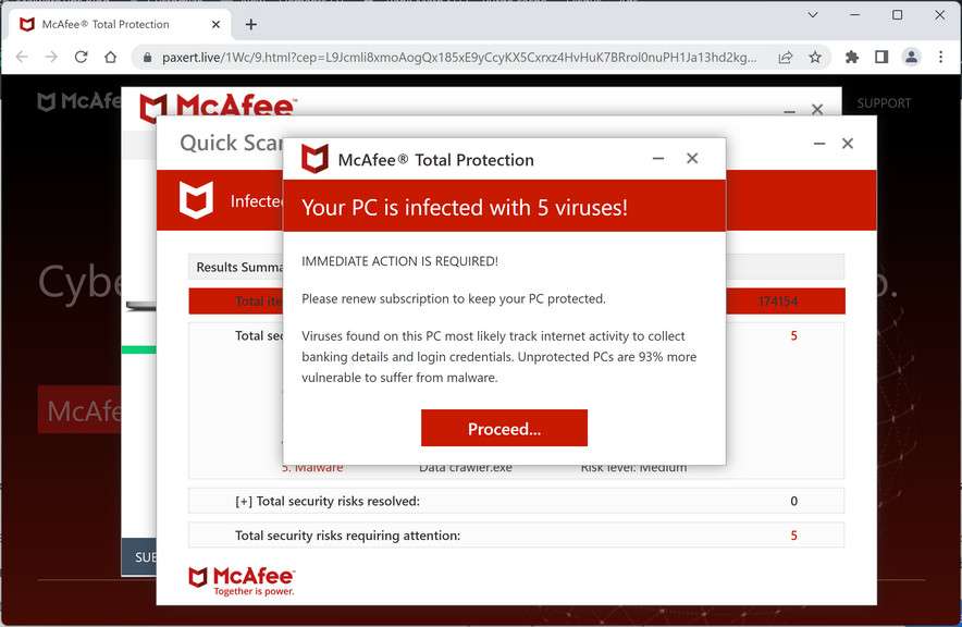 Image: Chrome browser is redirected to Paxert.live