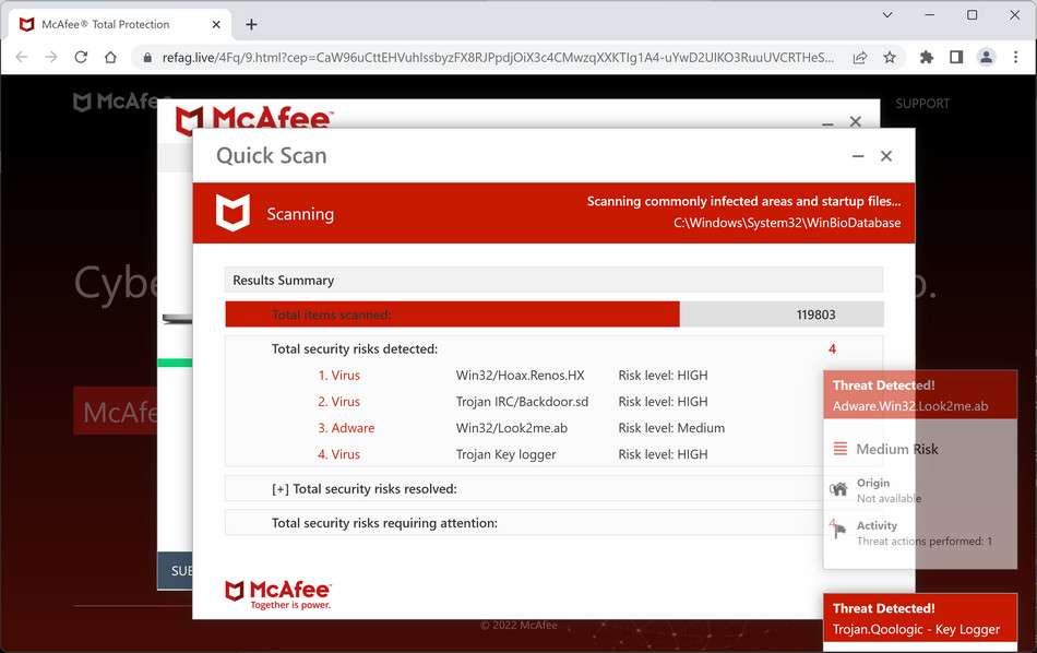 Image: Chrome browser is redirected to Refag.live