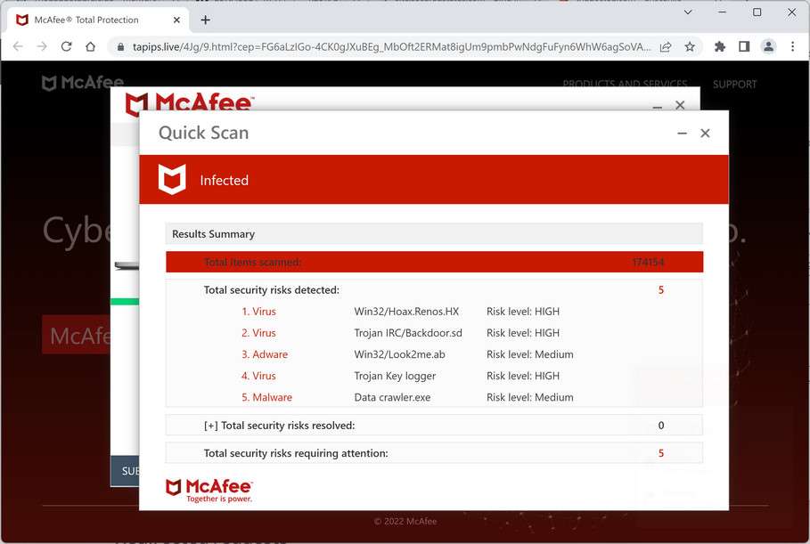 Image: Chrome browser is redirected to Tapips.live
