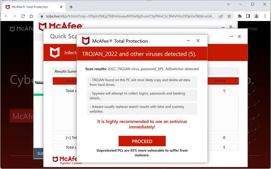 Image: Chrome browser is redirected to Tolji.live