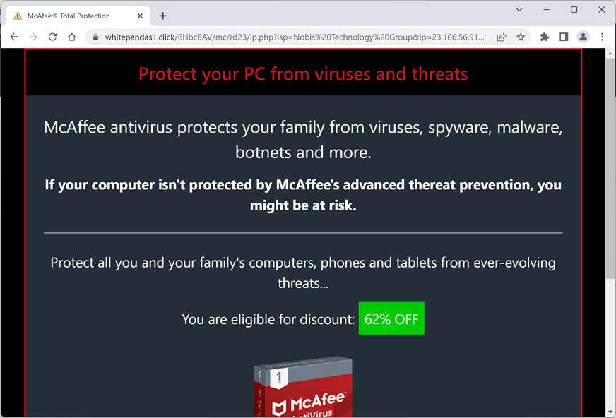 Image: Chrome browser is redirected to Whitepandas1.click