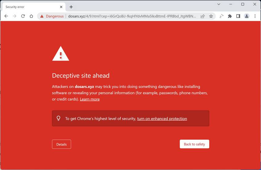 Screenshot of Dosars.xyz Fake Antivirus Scan