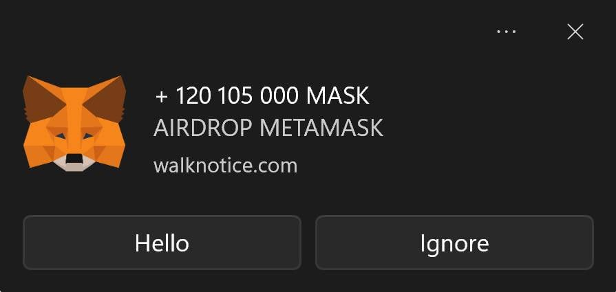 Image +120 105 000 Mask Airdrop MetaMask Scam