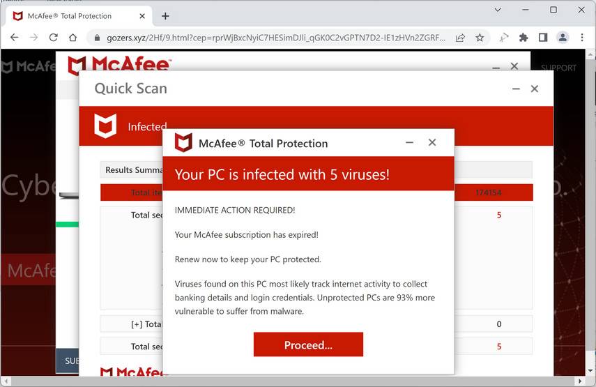 Screenshot of Gozers.xyz Fake Antivirus Scan