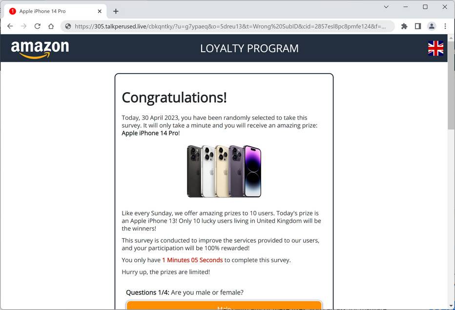 Screenshot of Talkperused.live Fake Survey