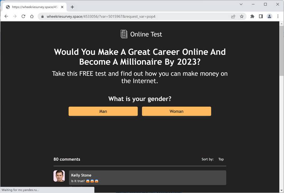 Screenshot of Wheekriesurvey.space Fake Survey