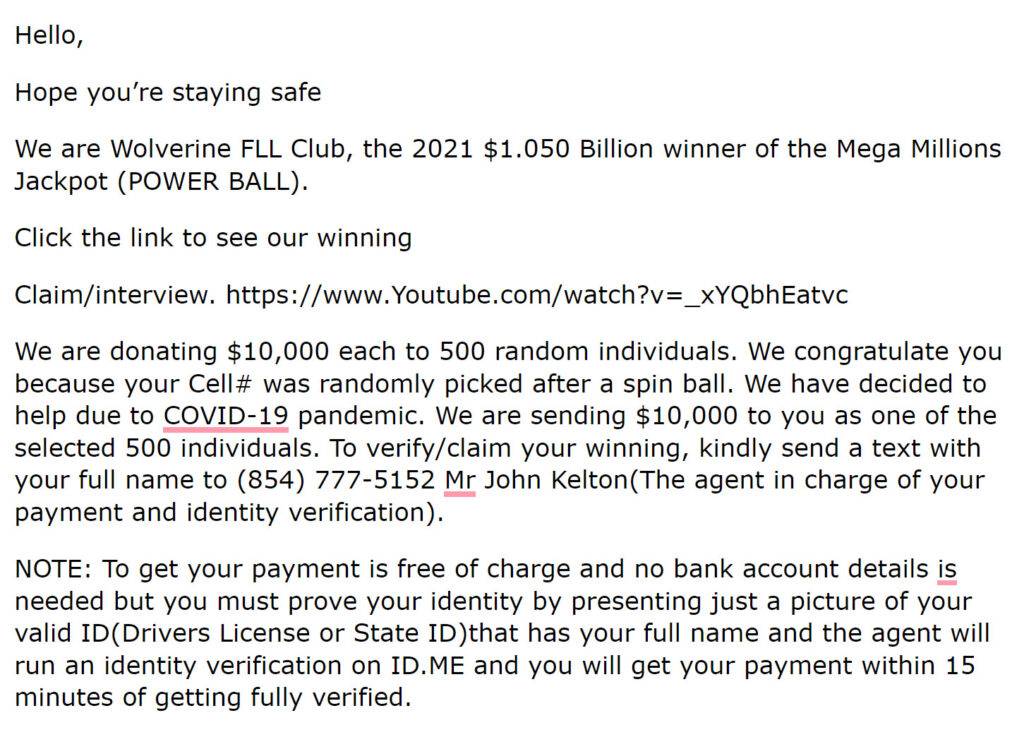 Wolverine FLL Club scam