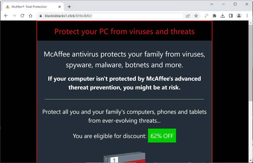 Screenshot of Blackisblacks1.click Fake Antivirus Scan