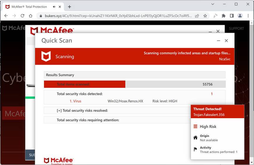 Screenshot of Bukers.xyz Fake Antivirus Scan