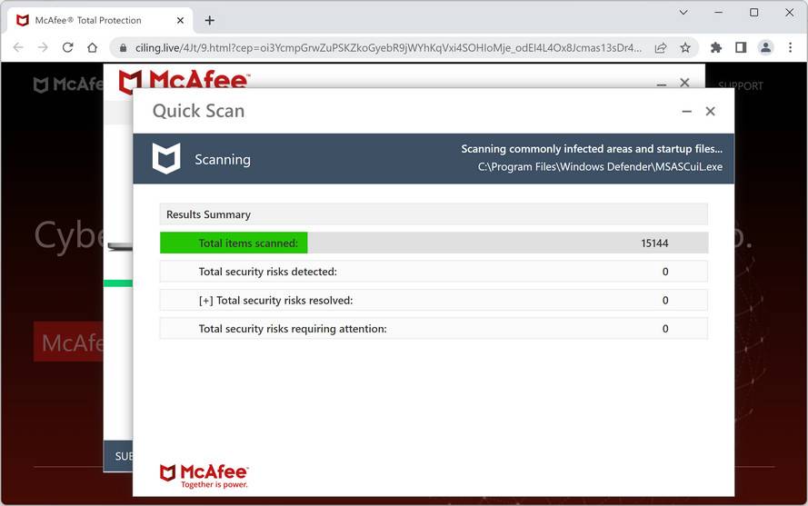 Screenshot of Ciling.live Fake Antivirus Scan