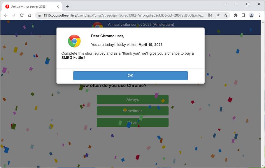 Screenshot of Copsodbeen.live Fake Survey