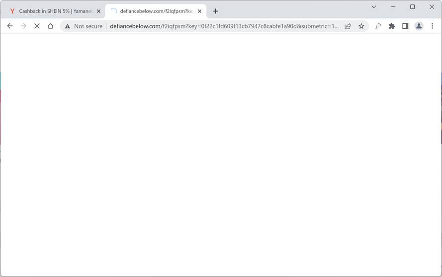 Image: Chrome browser is redirected to Defiancebelow.com