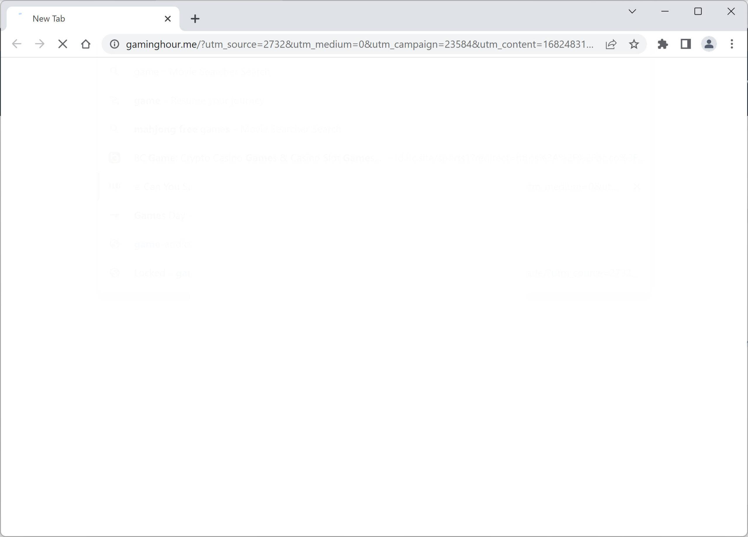 Image: Chrome browser is redirected to Gaminghour.me