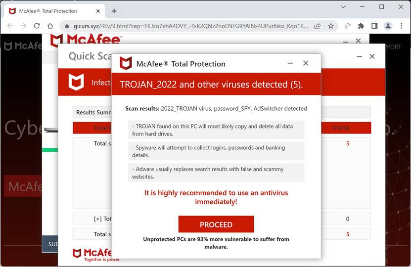 Screenshot of Gicurs.xyz Fake Antivirus Scan