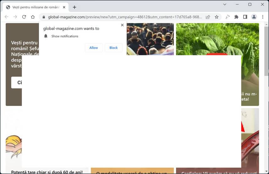 Image: Chrome browser is redirected to Global-Magazine.com