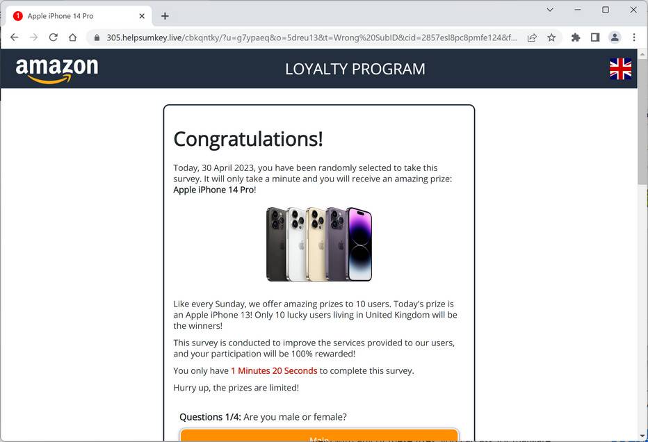 Screenshot of Helpsumkey.live Fake Survey