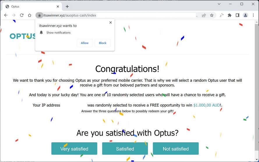 Screenshot of Itsawinner.xyz Fake Survey
