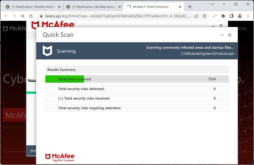 Screenshot of Larens.xyz Fake Antivirus Scan