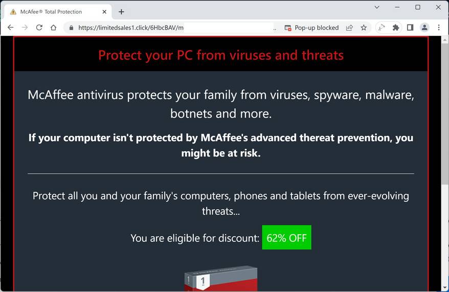 Screenshot of Limitedsales1.click Fake Antivirus Scan