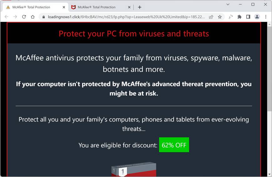 Screenshot of Loadingnows1.click Fake Antivirus Scan