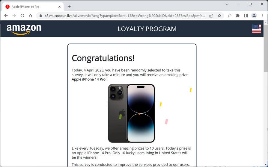 Screenshot of Mucoodun.live Fake Survey