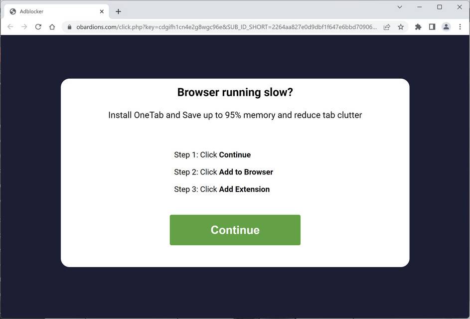 Image: Chrome browser is redirected to Obardions.com