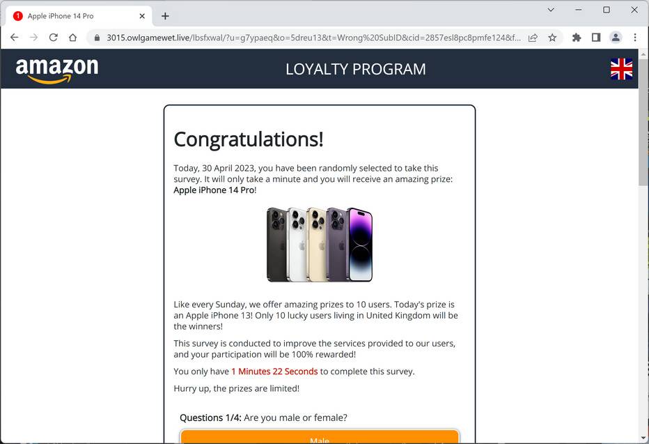 Screenshot of Owlgamewet.live Fake Survey