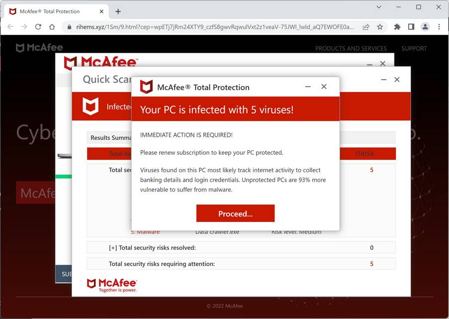 Screenshot of Rihems.xyz Fake Antivirus Scan