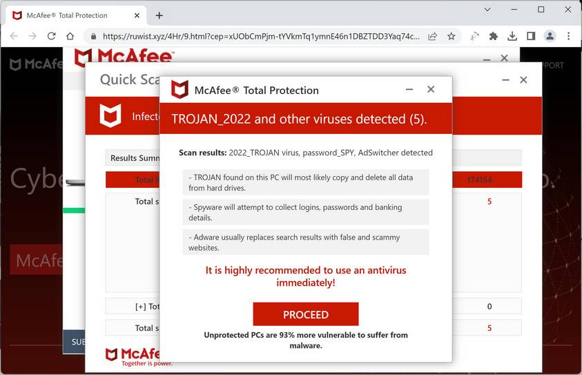 Screenshot of Ruwist.xyz Fake Antivirus Scan